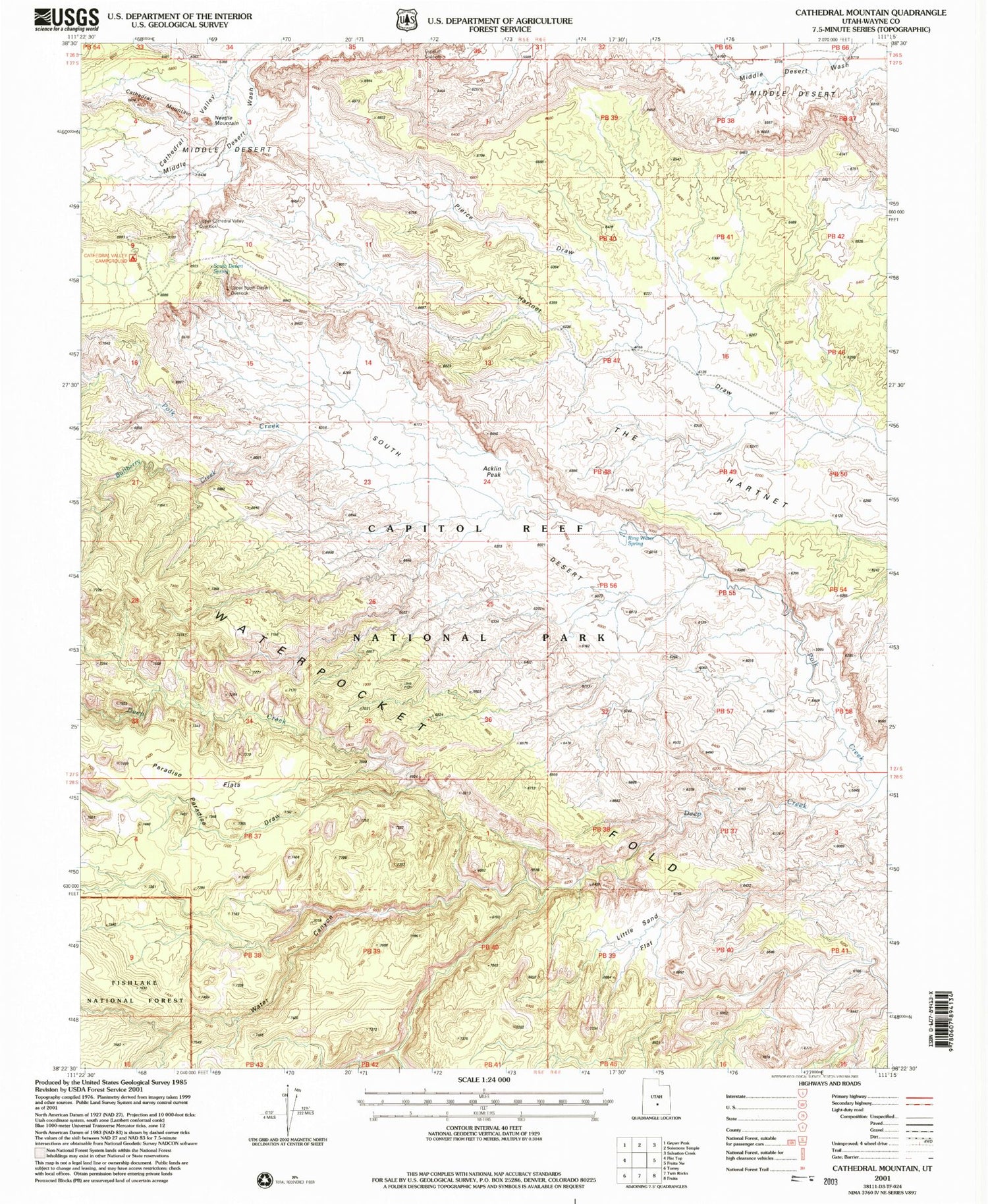 Classic USGS Cathedral Mountain Utah 7.5'x7.5' Topo Map Image