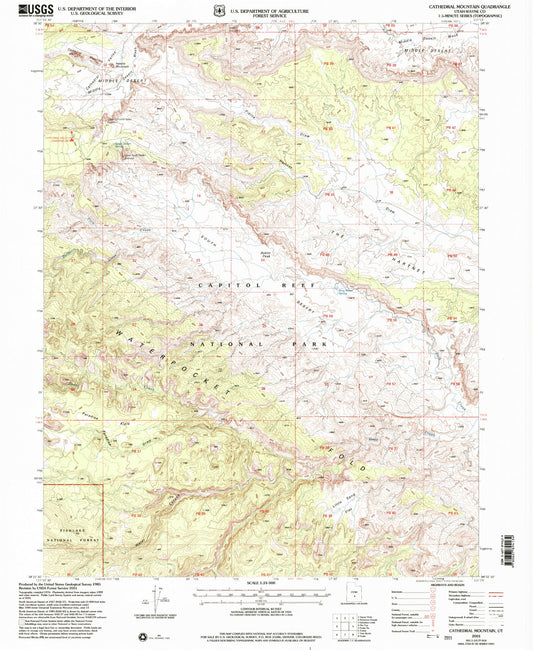 Classic USGS Cathedral Mountain Utah 7.5'x7.5' Topo Map Image