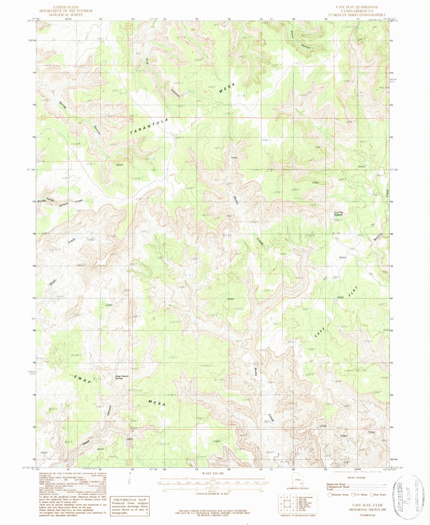 Classic USGS Cave Flat Utah 7.5'x7.5' Topo Map Image