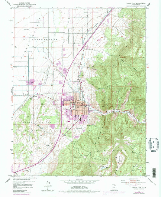 Classic USGS Cedar City Utah 7.5'x7.5' Topo Map Image