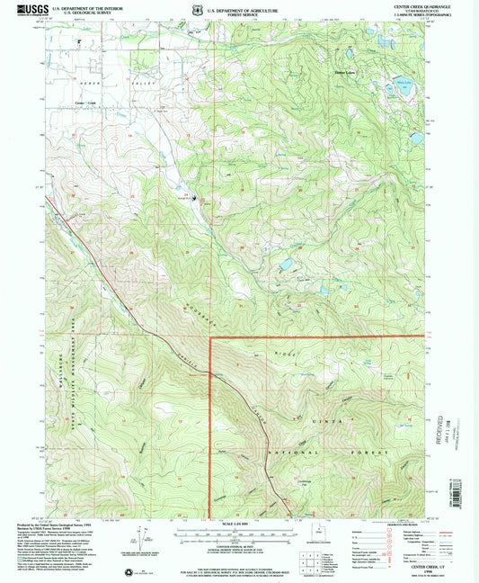 Classic USGS Center Creek Utah 7.5'x7.5' Topo Map Image