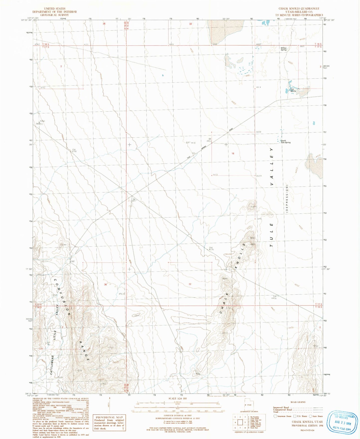 Classic USGS Chalk Knolls Utah 7.5'x7.5' Topo Map Image