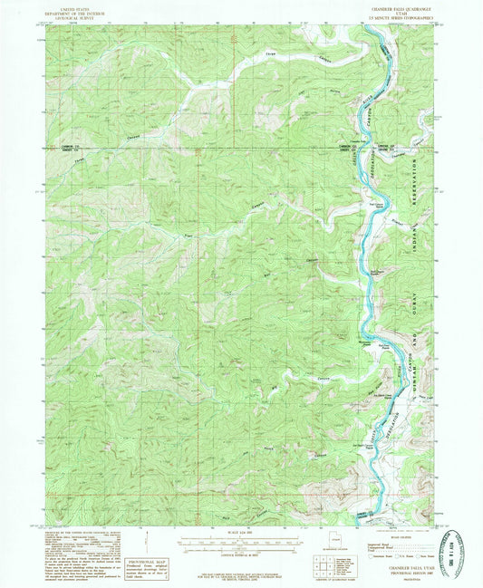 Classic USGS Chandler Falls Utah 7.5'x7.5' Topo Map Image