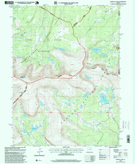 Classic USGS Chepeta Lake Utah 7.5'x7.5' Topo Map Image