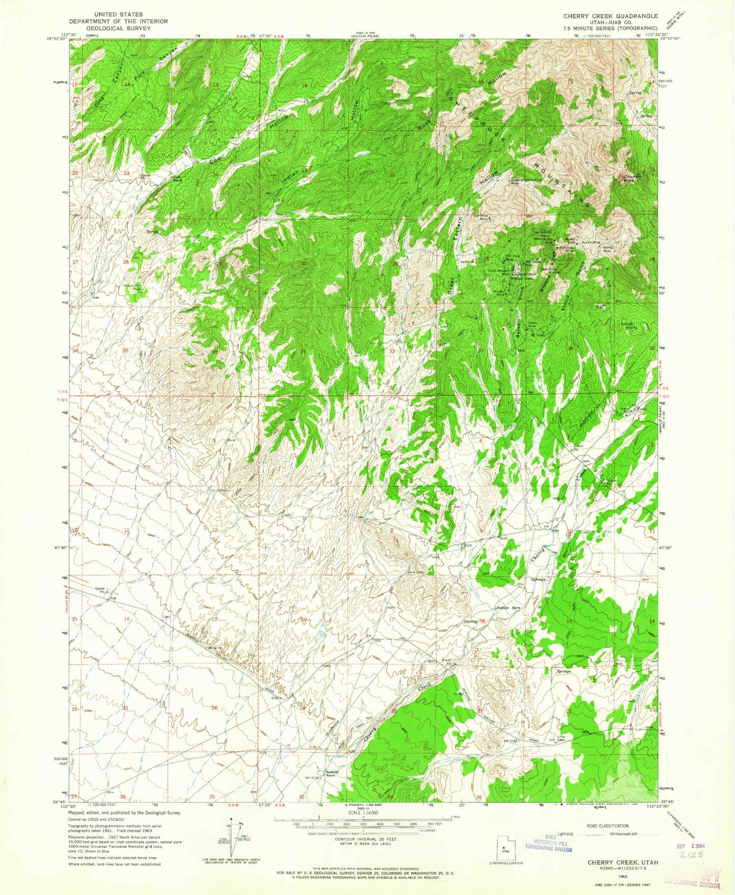 Classic USGS Cherry Creek Utah 7.5'x7.5' Topo Map Image