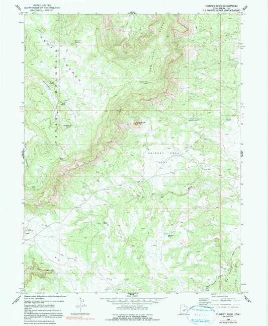 Classic USGS Chimney Rock Utah 7.5'x7.5' Topo Map Image