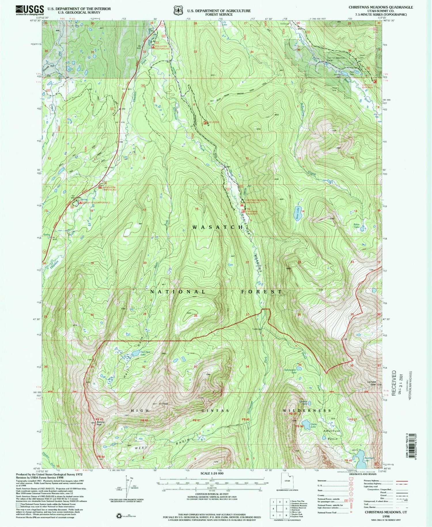 Classic USGS Christmas Meadows Utah 7.5'x7.5' Topo Map Image