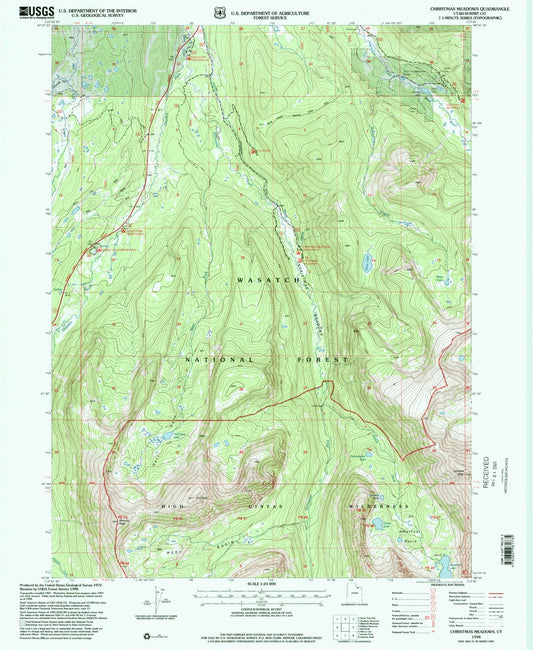 Classic USGS Christmas Meadows Utah 7.5'x7.5' Topo Map Image