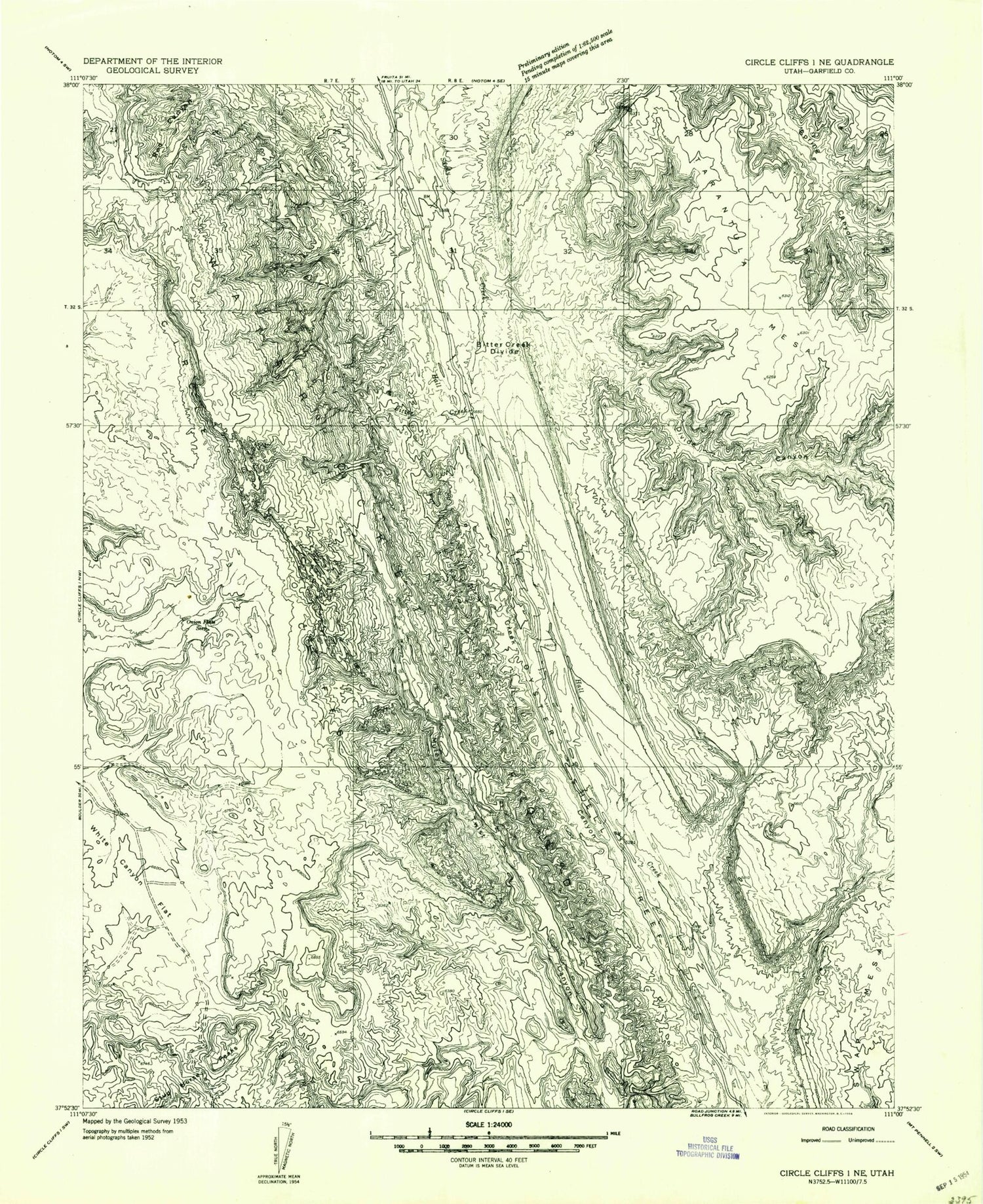 Classic USGS Bitter Creek Divide Utah 7.5'x7.5' Topo Map Image