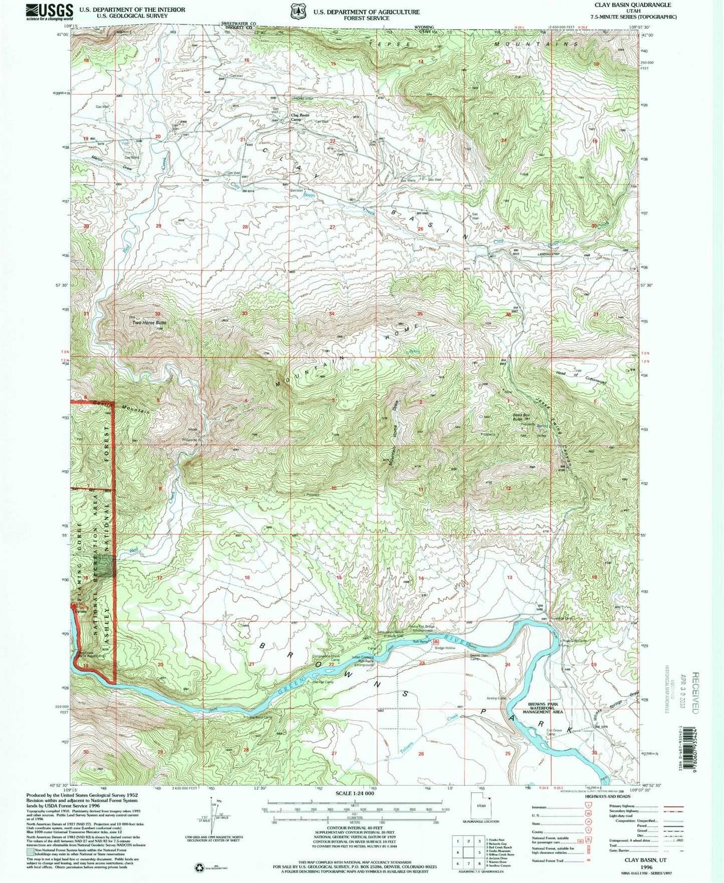 Classic USGS Clay Basin Utah 7.5'x7.5' Topo Map Image