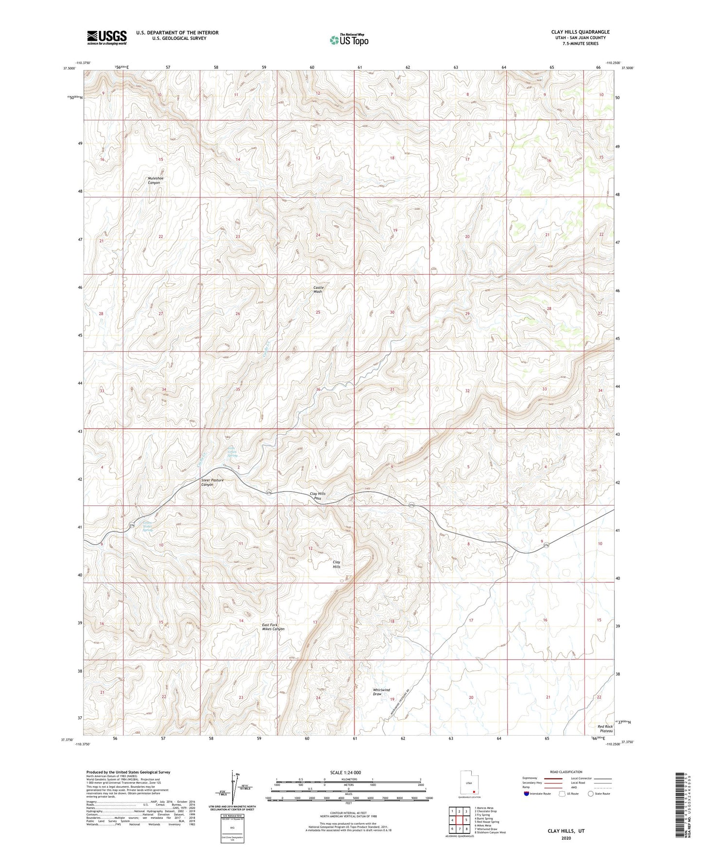 Clay Hills Utah US Topo Map Image
