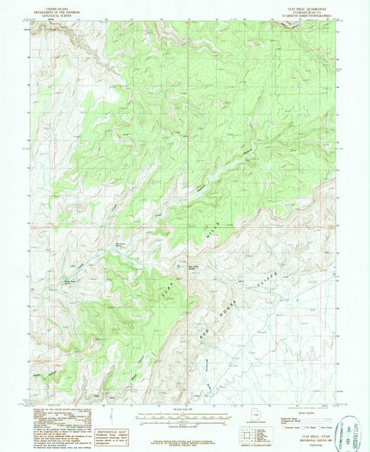 Classic USGS Clay Hills Utah 7.5'x7.5' Topo Map Image