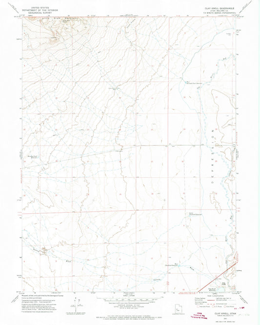 Classic USGS Clay Knoll Utah 7.5'x7.5' Topo Map Image