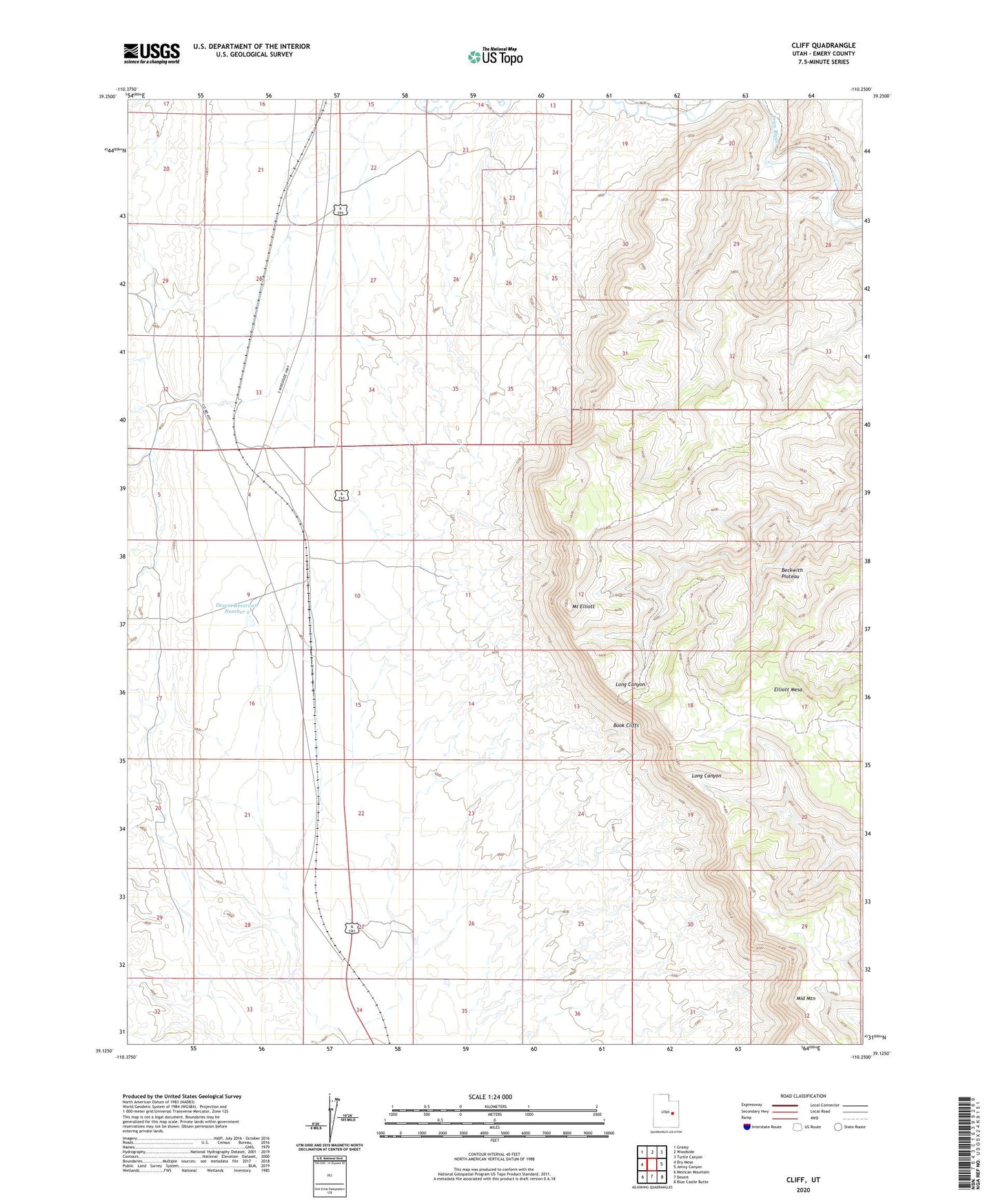 Cliff Utah US Topo Map Image