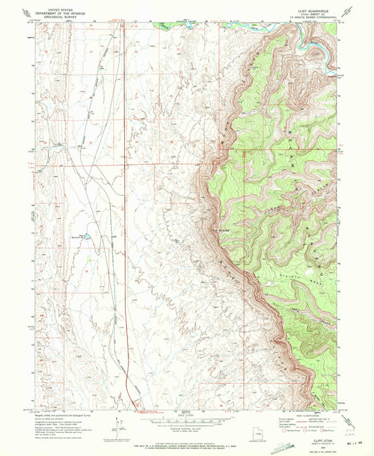 Classic USGS Cliff Utah 7.5'x7.5' Topo Map Image