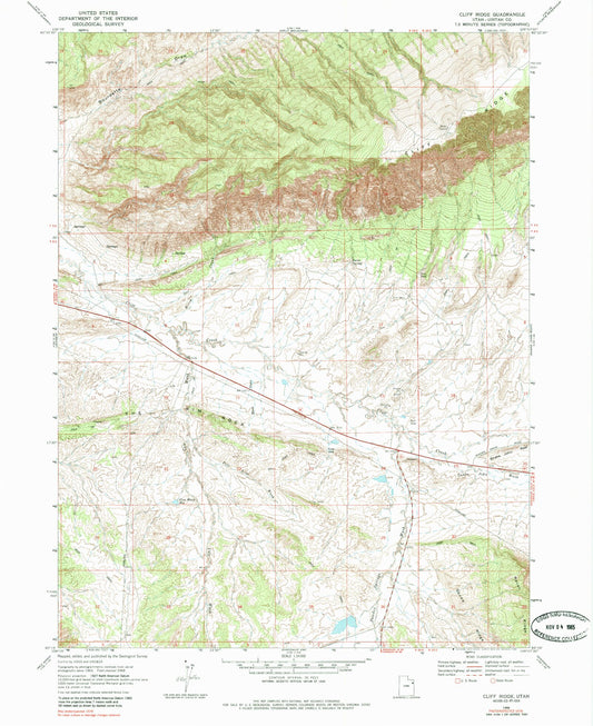Classic USGS Cliff Ridge Utah 7.5'x7.5' Topo Map Image