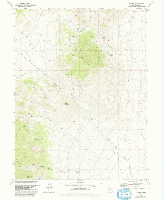 Classic USGS Clifton Utah 7.5'x7.5' Topo Map Image