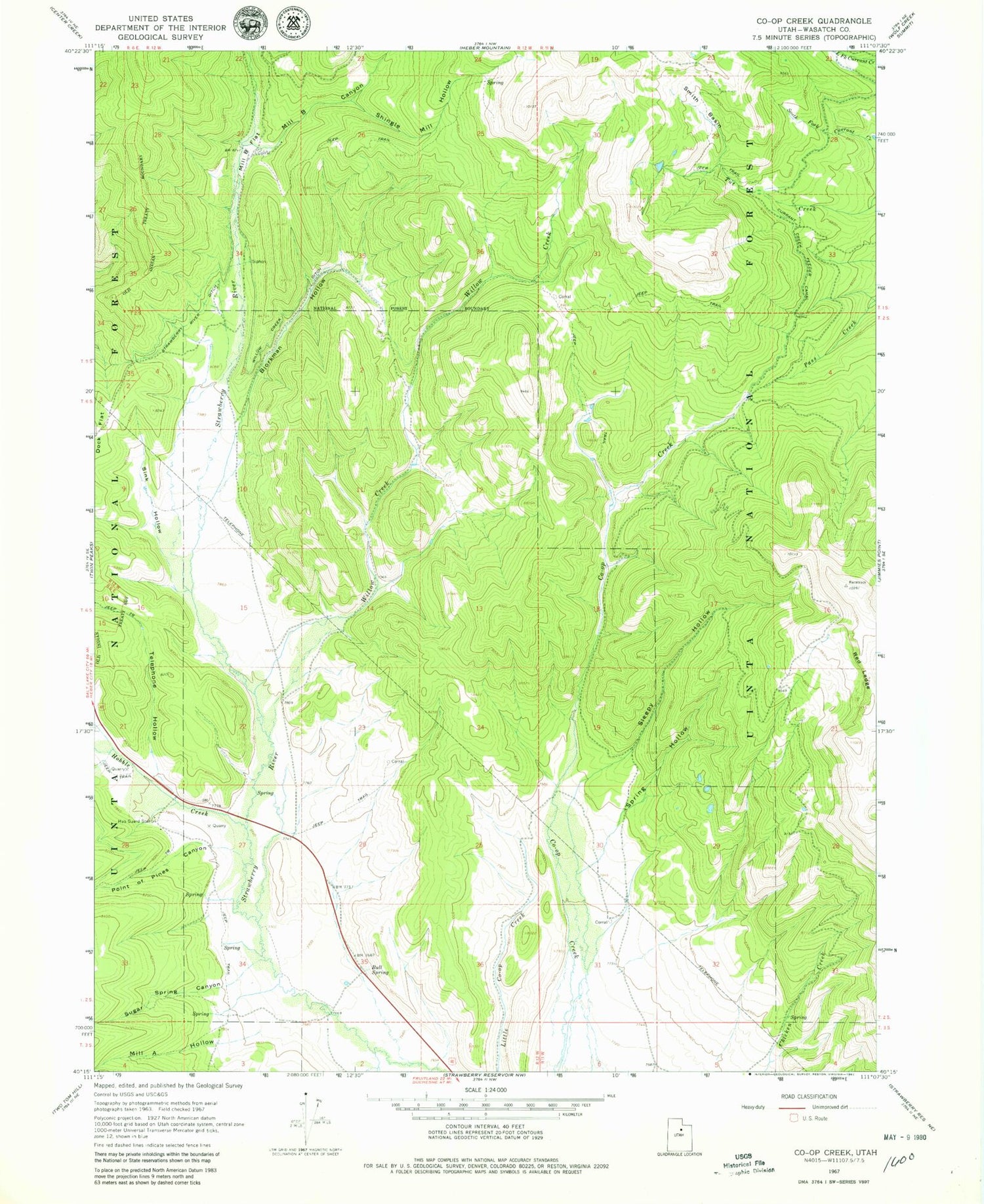 Classic USGS Co-op Creek Utah 7.5'x7.5' Topo Map Image