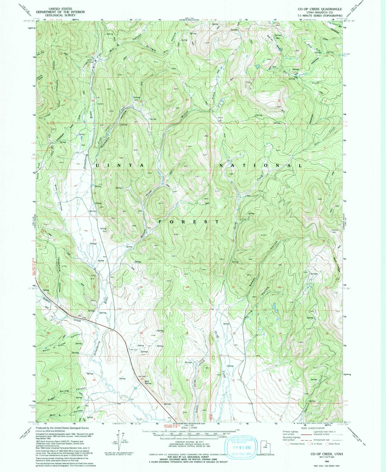 Classic USGS Co-op Creek Utah 7.5'x7.5' Topo Map Image