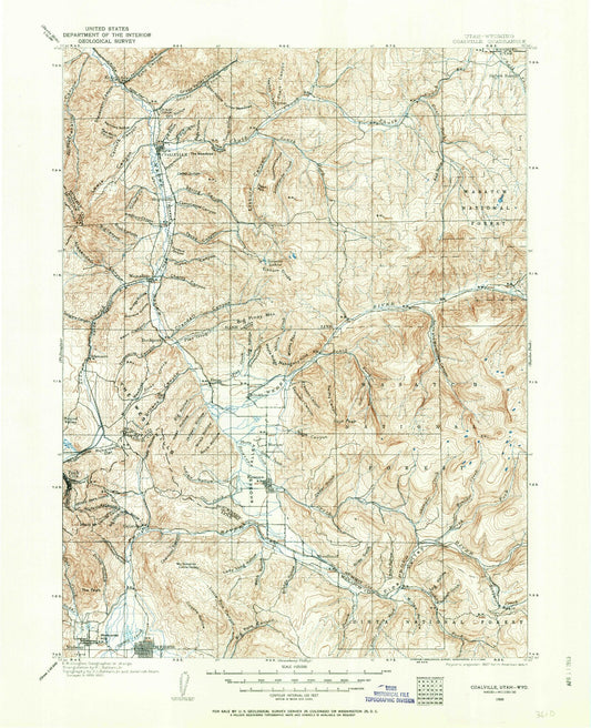 Historic 1900 Coalville Utah 30'x30' Topo Map Image