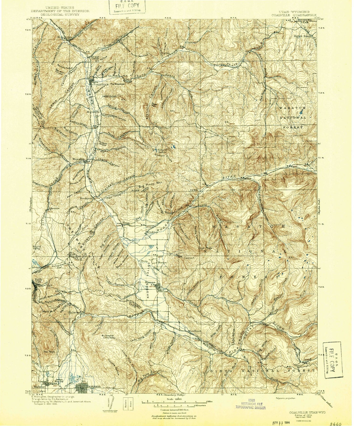 Historic 1903 Coalville Utah 30'x30' Topo Map Image