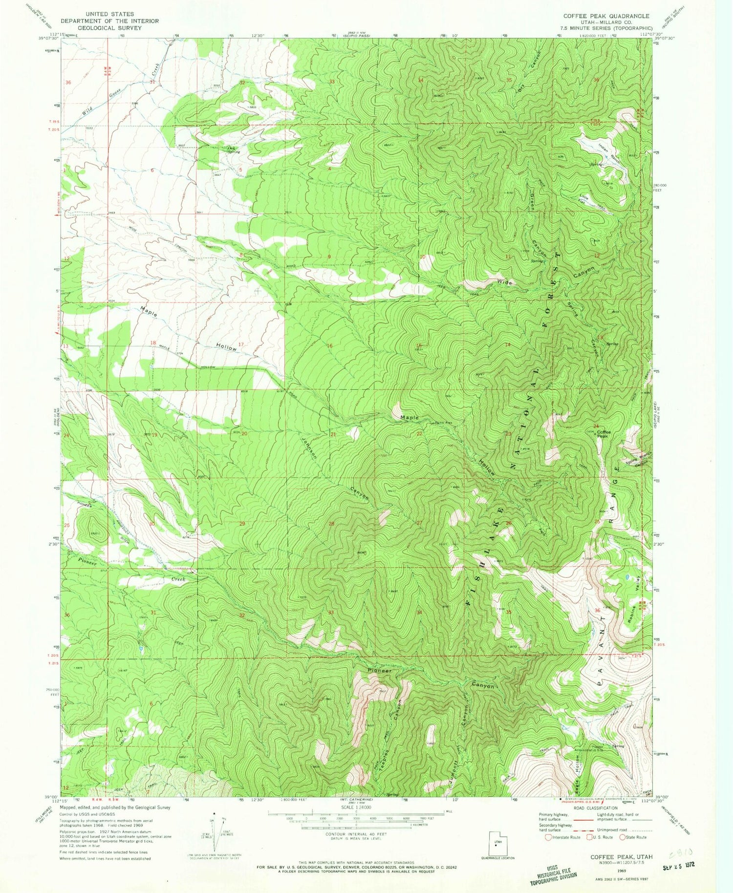 Classic USGS Coffee Peak Utah 7.5'x7.5' Topo Map Image
