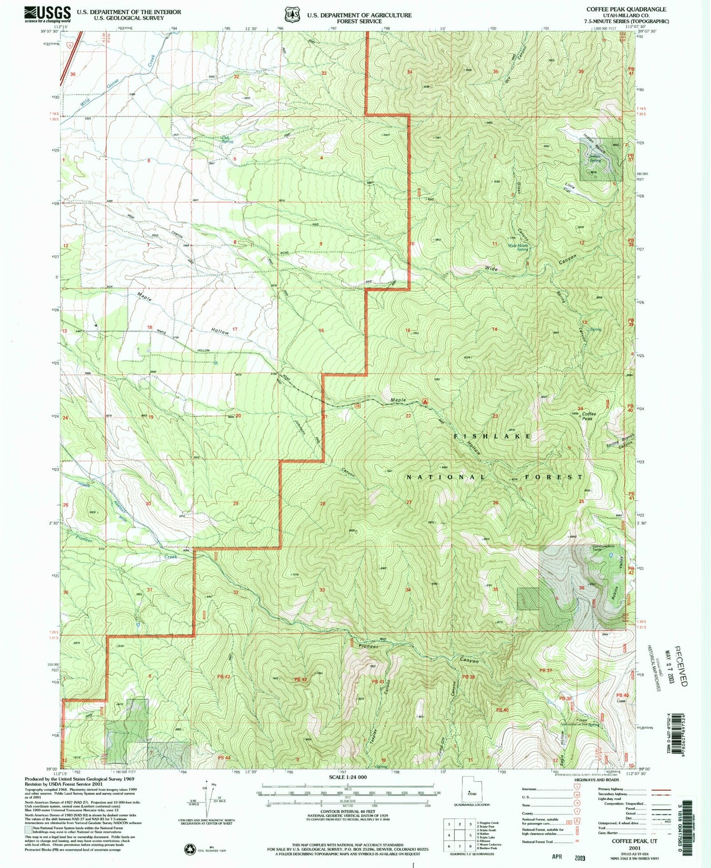 Classic USGS Coffee Peak Utah 7.5'x7.5' Topo Map Image