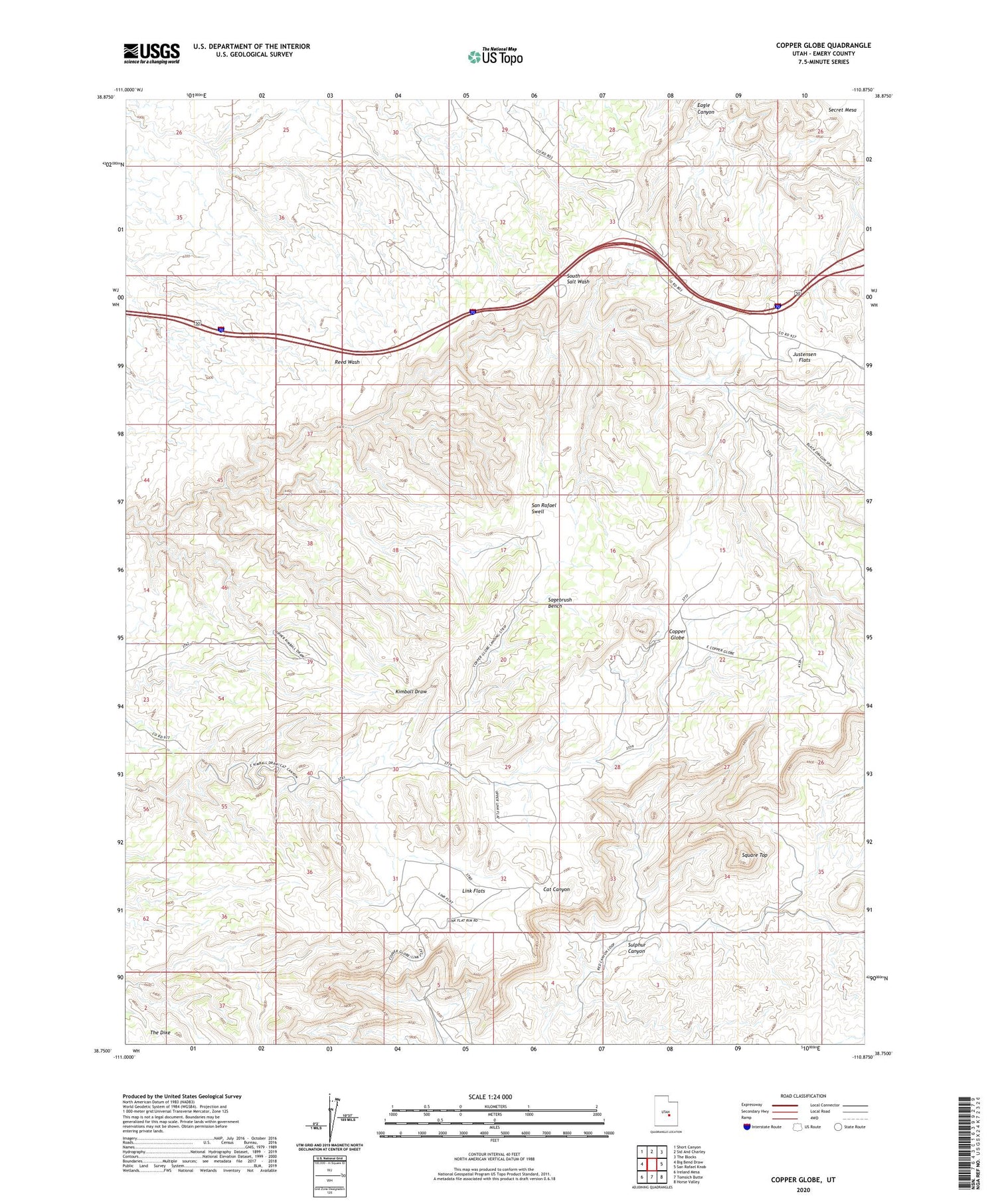Copper Globe Utah US Topo Map Image