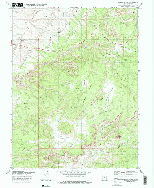 Classic USGS Copper Globe Utah 7.5'x7.5' Topo Map Image