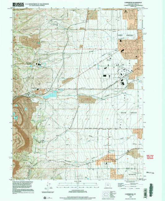 Classic USGS Copperton Utah 7.5'x7.5' Topo Map Image