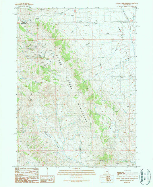 Classic USGS Cotton Thomas Basin Utah 7.5'x7.5' Topo Map Image
