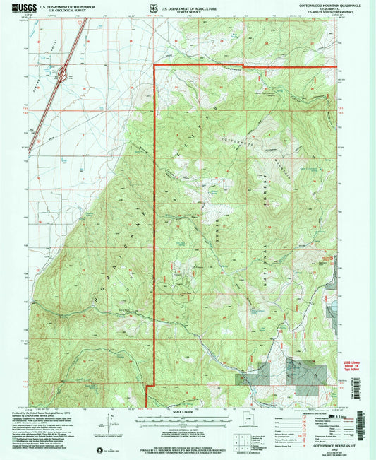 Classic USGS Cottonwood Mountain Utah 7.5'x7.5' Topo Map Image