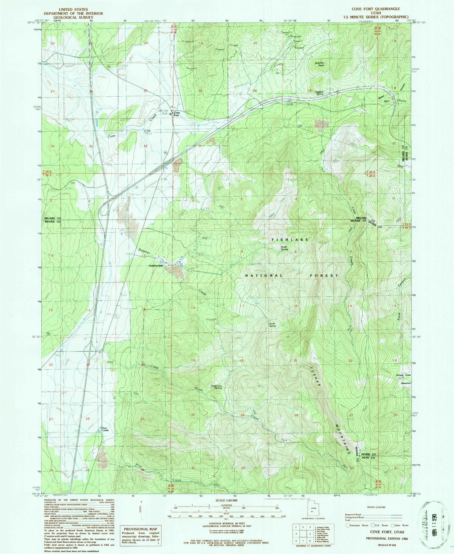 Classic USGS Cove Fort Utah 7.5'x7.5' Topo Map Image
