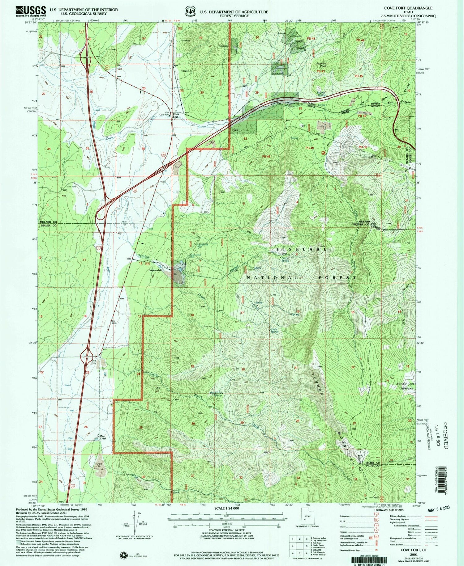 Classic USGS Cove Fort Utah 7.5'x7.5' Topo Map Image