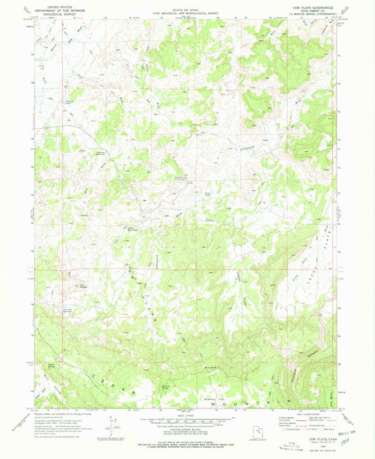 Classic USGS Cow Flats Utah 7.5'x7.5' Topo Map Image