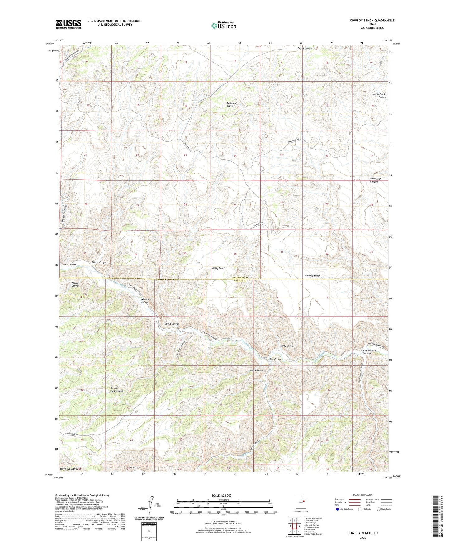 Cowboy Bench Utah US Topo Map Image