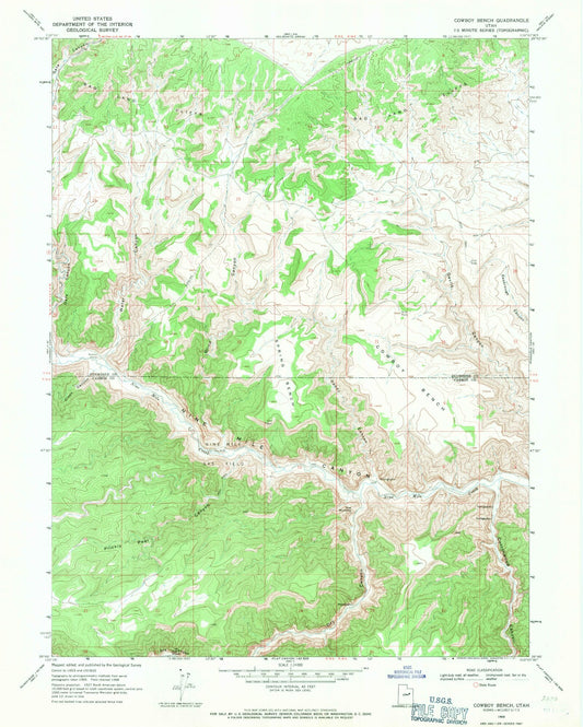 Classic USGS Cowboy Bench Utah 7.5'x7.5' Topo Map Image