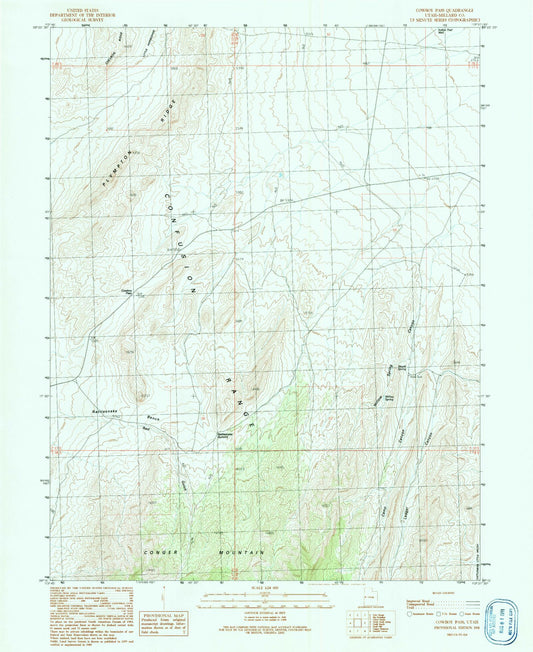 Classic USGS Cowboy Pass Utah 7.5'x7.5' Topo Map Image