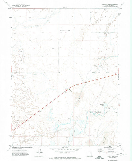 Classic USGS Crafts Lake Utah 7.5'x7.5' Topo Map Image