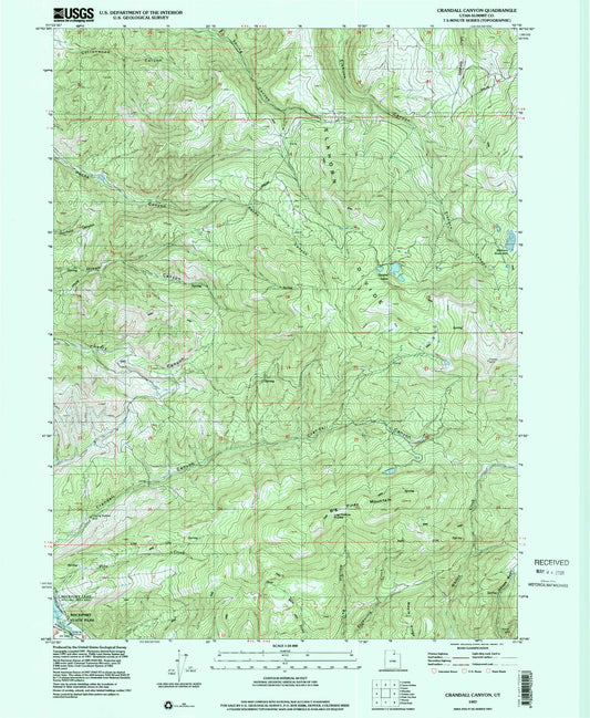 Classic USGS Crandall Canyon Utah 7.5'x7.5' Topo Map Image