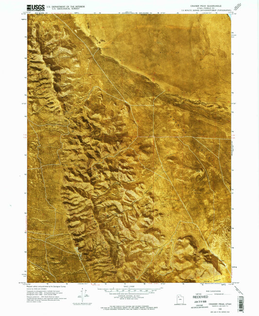 Classic USGS Craner Peak Utah 7.5'x7.5' Topo Map Image