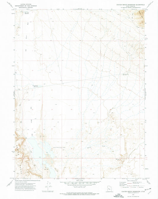 Classic USGS Crater Bench Reservoir Utah 7.5'x7.5' Topo Map Image