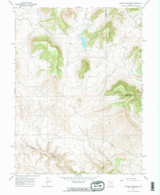 Classic USGS Crouse Reservoir Utah 7.5'x7.5' Topo Map Image