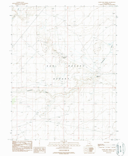 Classic USGS Crows Nest Spring Utah 7.5'x7.5' Topo Map Image