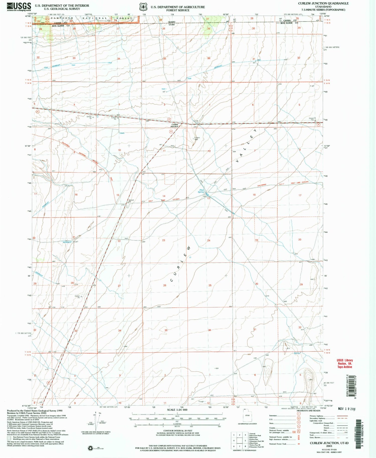 Classic USGS Curlew Junction Utah 7.5'x7.5' Topo Map Image