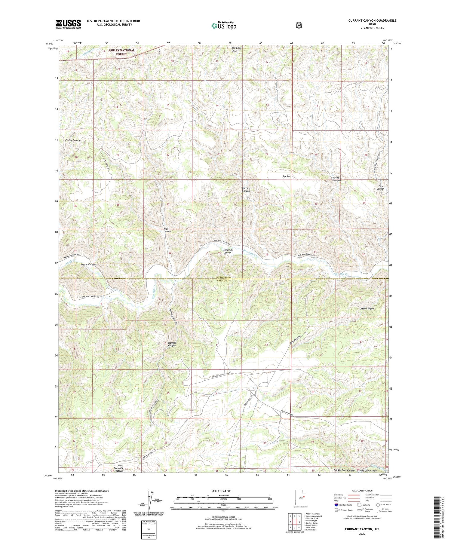 Currant Canyon Utah US Topo Map Image