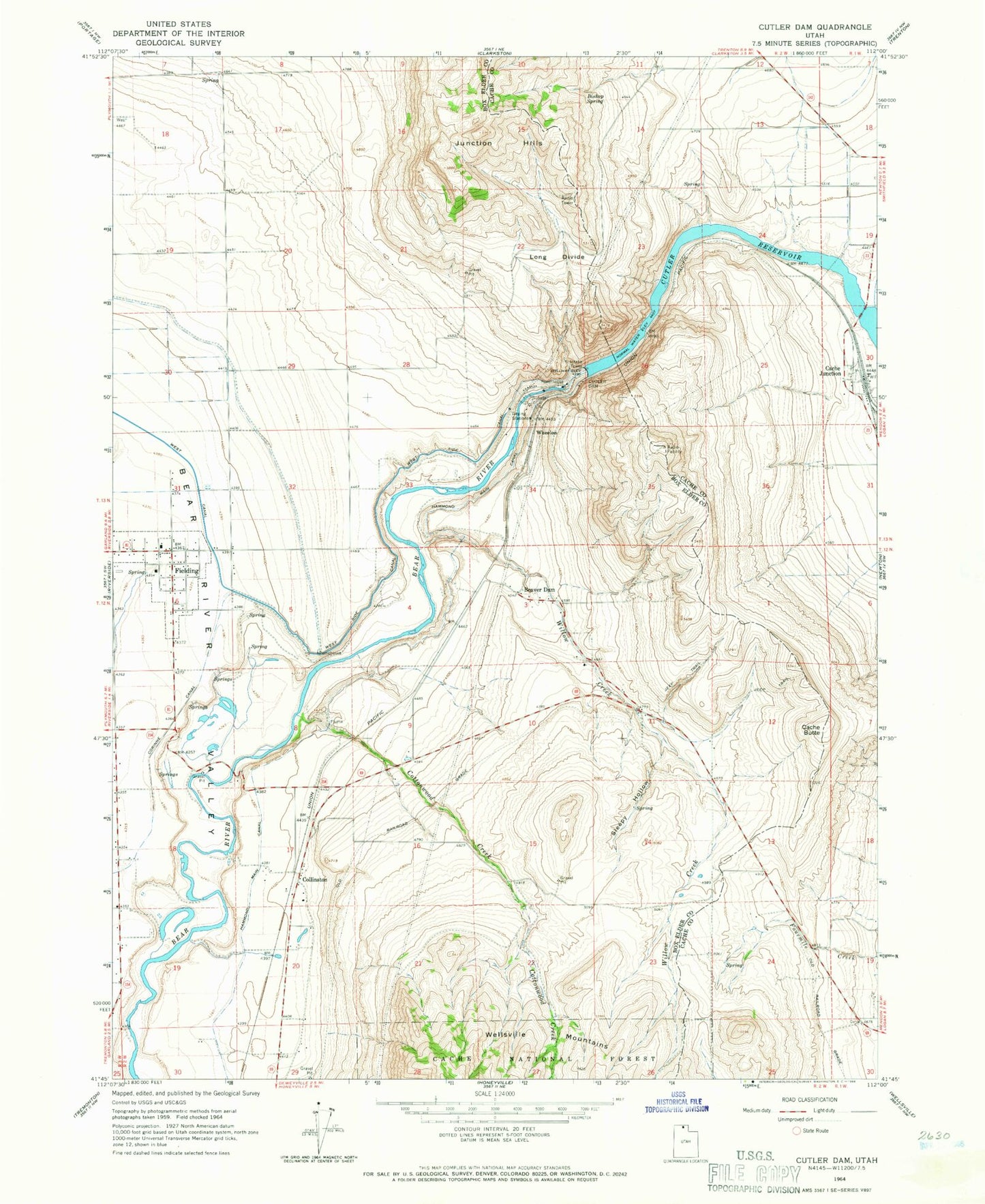 Classic USGS Cutler Dam Utah 7.5'x7.5' Topo Map Image