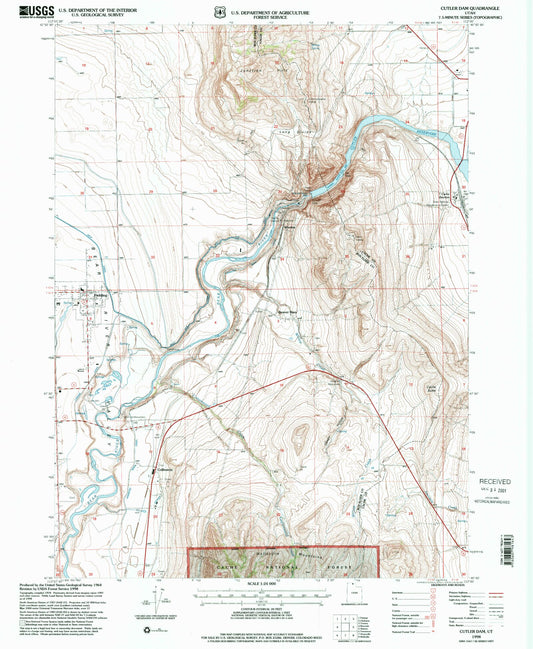 Classic USGS Cutler Dam Utah 7.5'x7.5' Topo Map Image