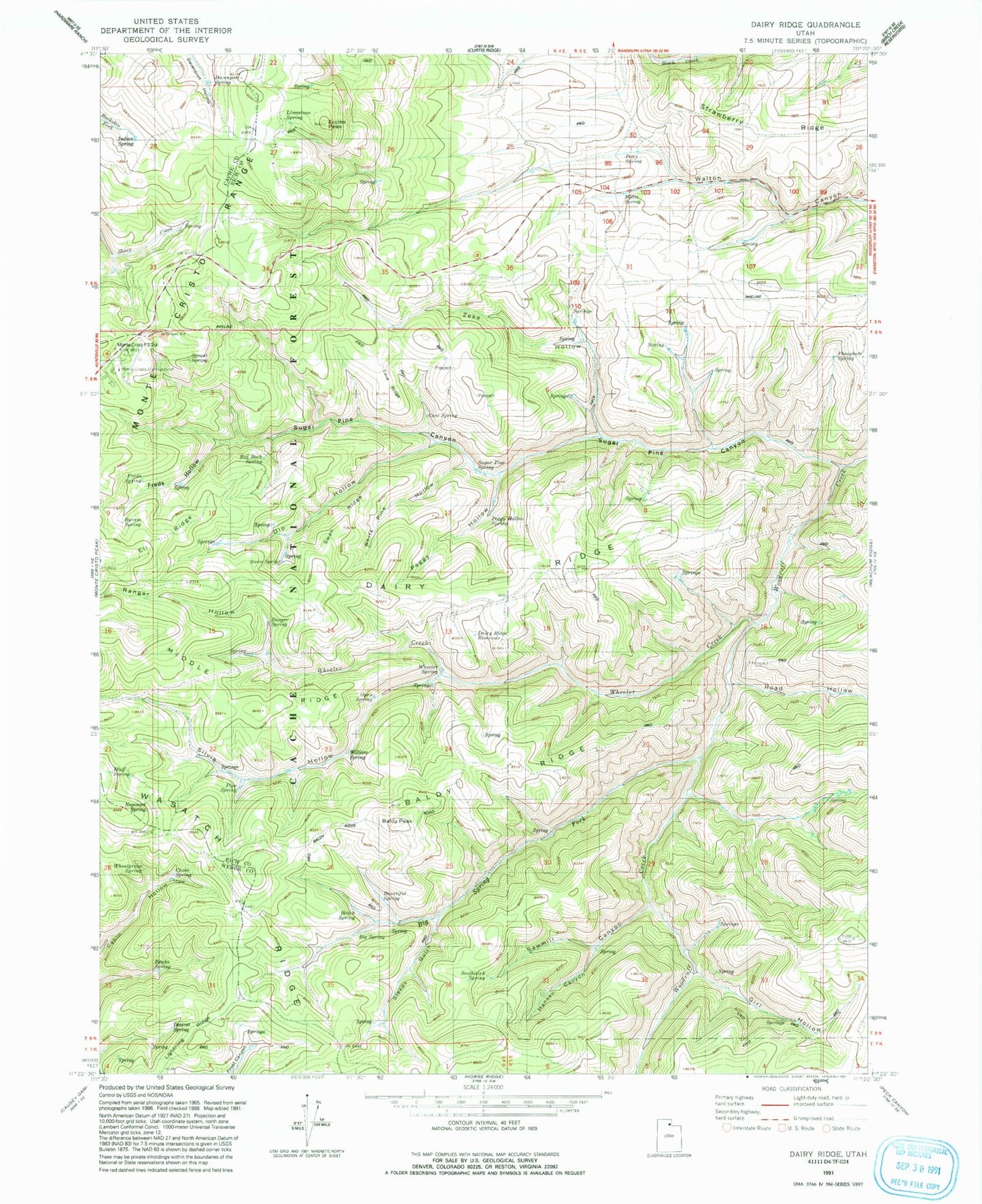 Classic USGS Dairy Ridge Utah 7.5'x7.5' Topo Map Image