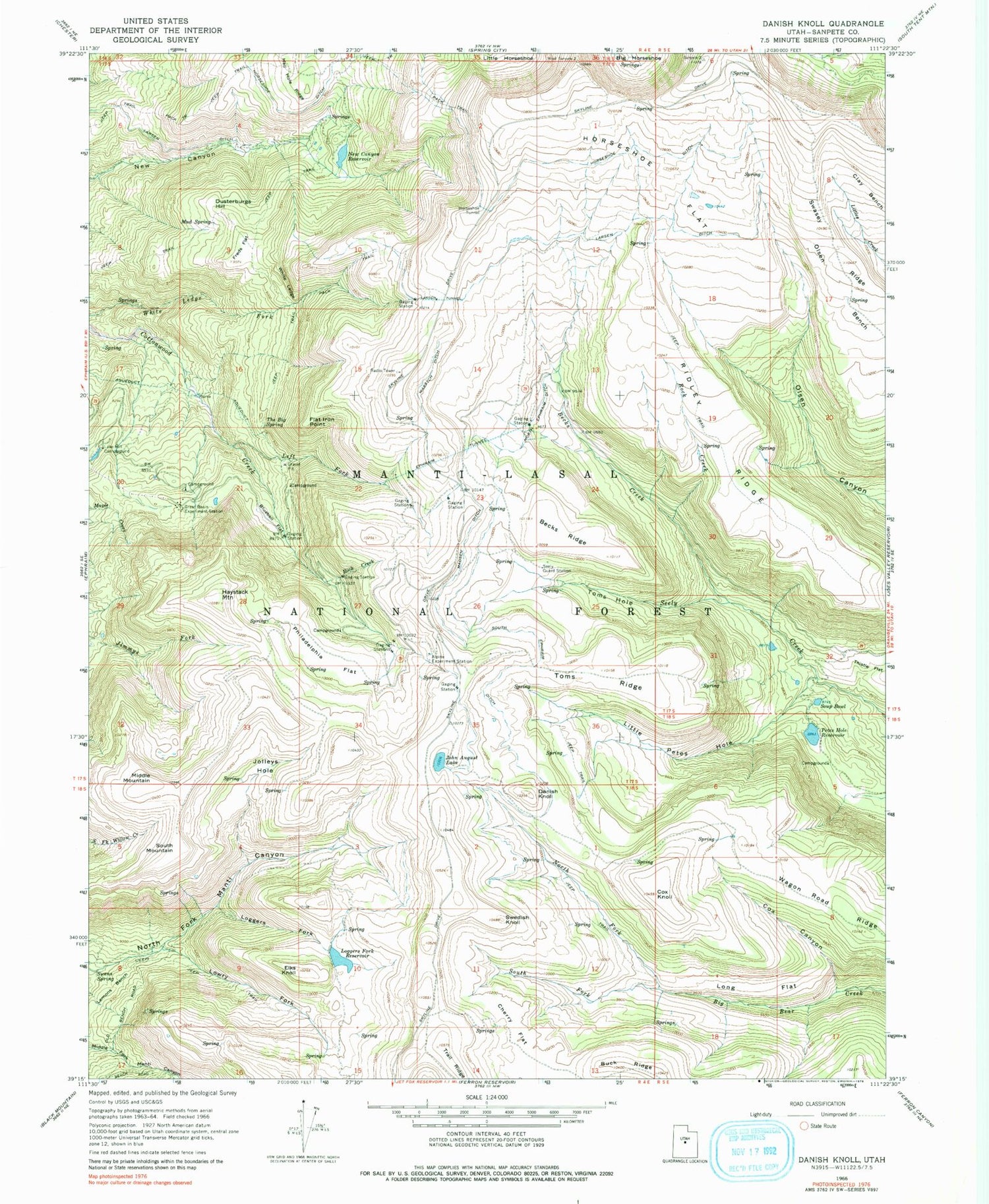 Classic USGS Danish Knoll Utah 7.5'x7.5' Topo Map Image